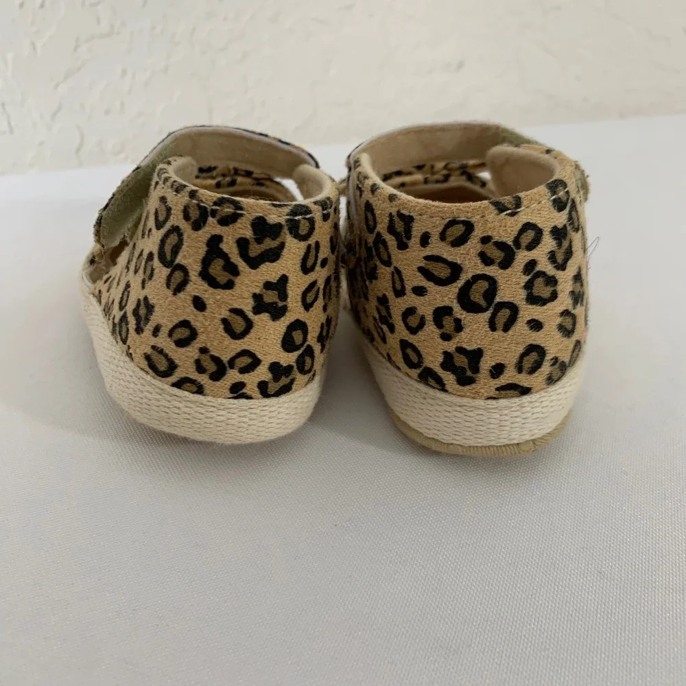 PatPat Leopard Print Sandals Baby Girls 5 Brown‎ Bow Espadrille Safari Chic Soft